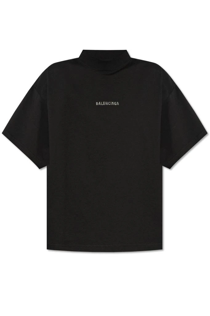 Balenciaga Balenciaga Logo Embellished Mockneck T-Shirt from Cettire