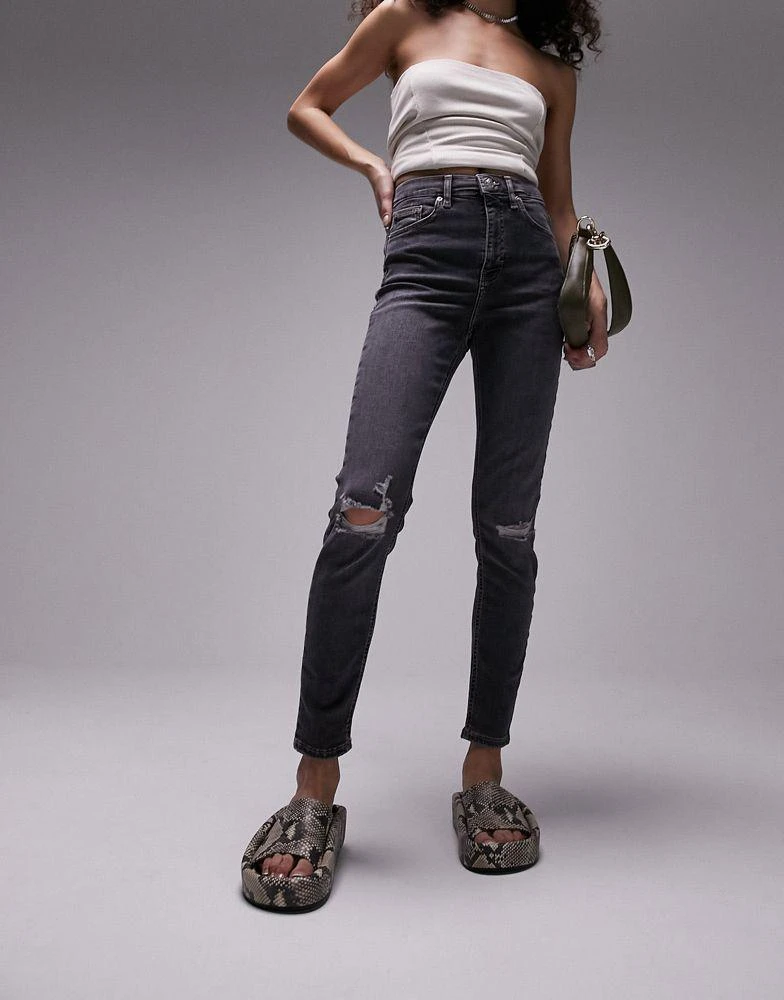 Topshop Topshop high rise Jamie jeans with knee rips in dirty grey 1
