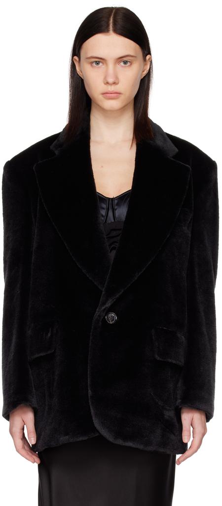 Junya Watanabe Black Notched Lapel Faux-Fur Blazer