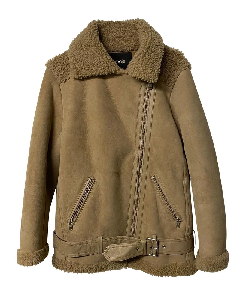 Maje Gombery Shearling Jacket in Beige Suede 4
