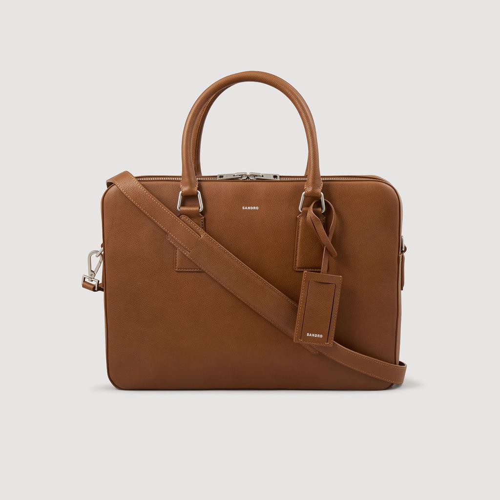 Sandro Large grained leather briefcase