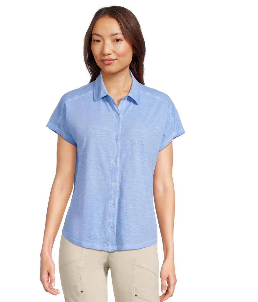 Elliott Lauren Enzyme Wash Jersey - Short Sleeve Button Front Tee with Collar 1