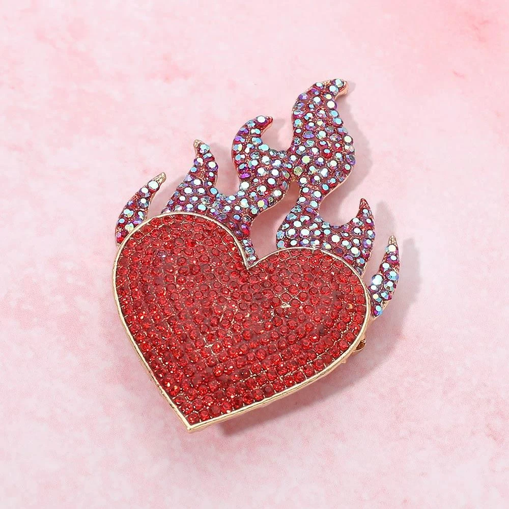 FASHNZFAB Rhinestone Pave Flame Heart Pin Brooch 7