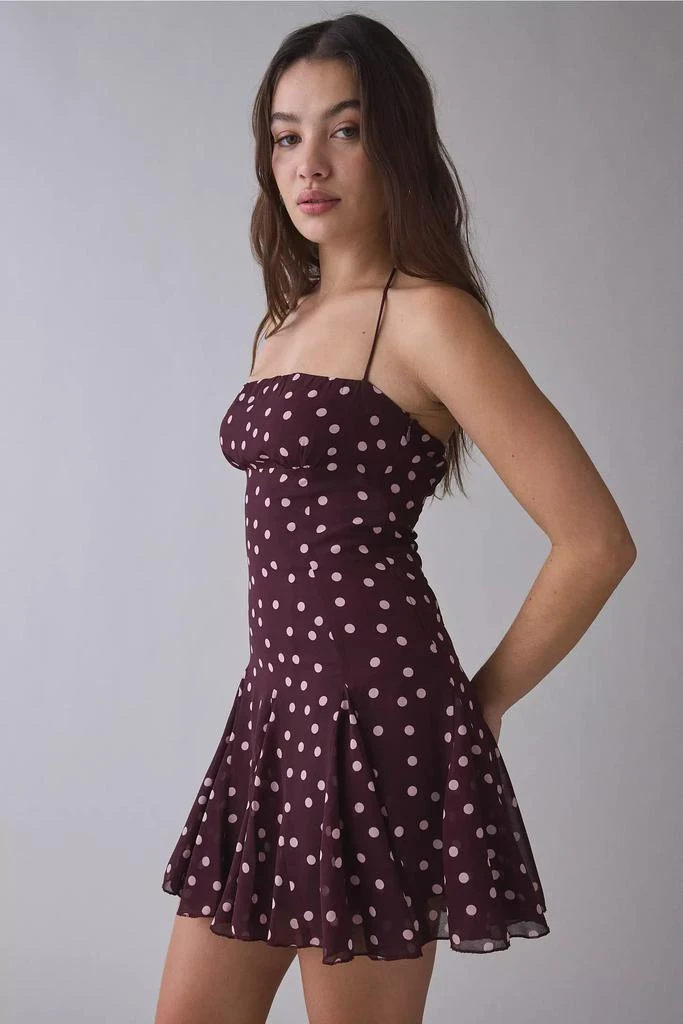 Kiss The Sky Kiss The Sky Chianti Polka Dot Halter Mini Dress - Wine - XXS Kiss The Sky Kiss The Sky Chianti Polka Dot Halter Mini Dress - Wine - XXS
