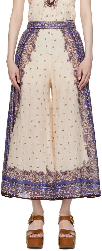 Zimmermann Beige & Purple Maxine Wide Leg Cropped Trousers