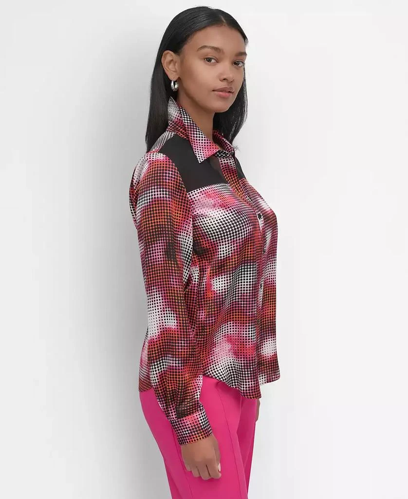 DKNY Women's Sheer-Yoke Abstract-Print Blouse 4