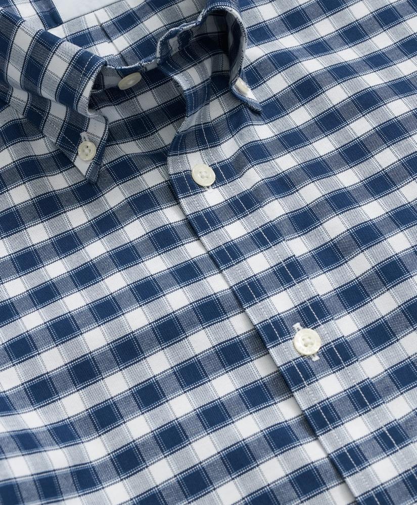 Brooks Brothers Stretch Cotton Non-Iron Oxford Polo Button Down Collar, Outline Check Shirt