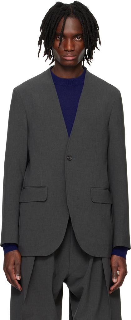Gray Double Cloth No Collar Blazer – On Sale Now with Up to