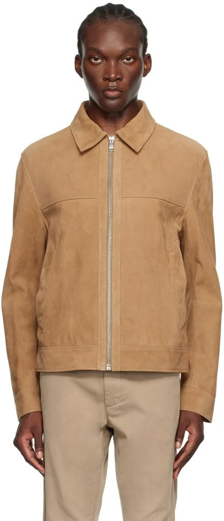 Hugo Boss Tan Regular-Fit Leather Jacket 1