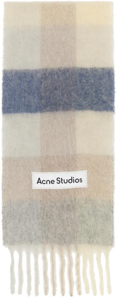 Acne Studios Purple & Off-White Mohair Checked Scarf 1