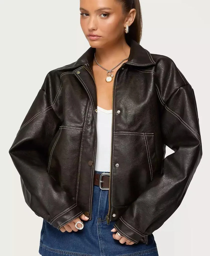 Edikted Women
s Jaxson Oversized Faux Leather Bomber Jacket