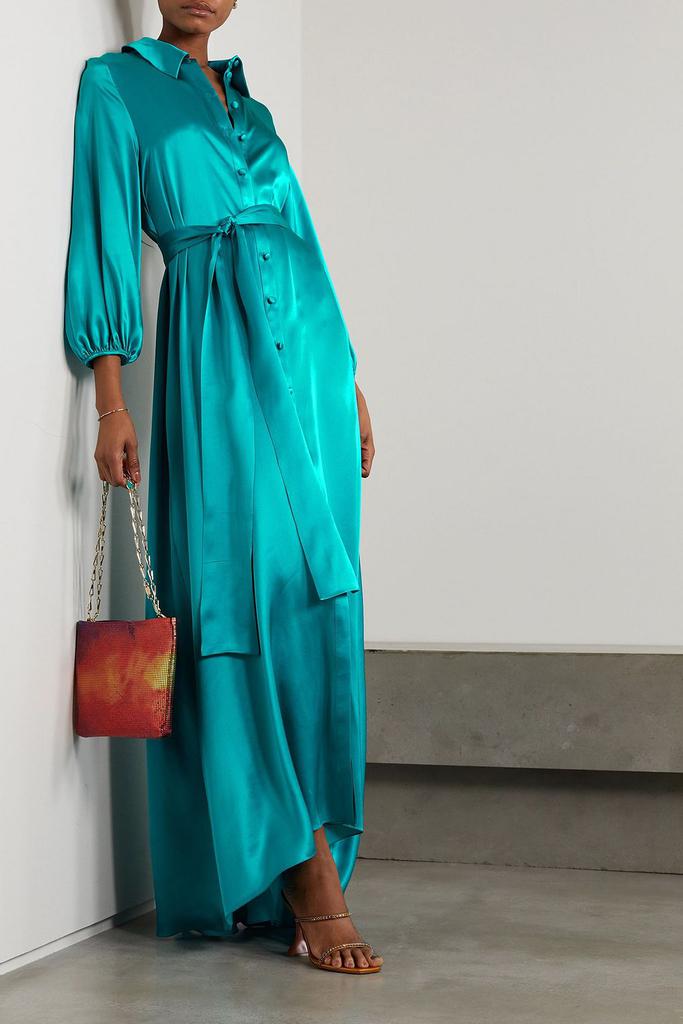 Halpern Belted silk-satin maxi shirt dress