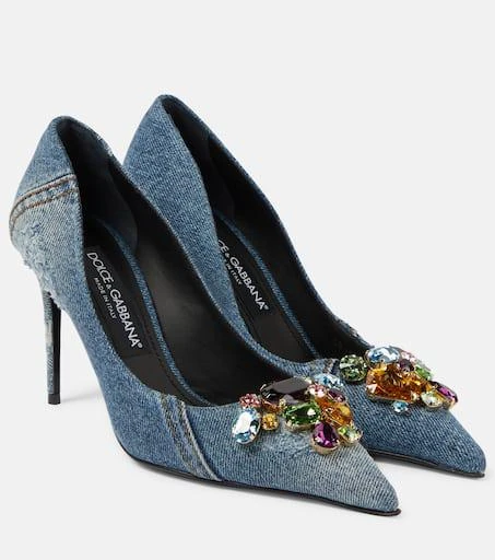 Dolce & Gabbana Crystal-embellished denim pumps 1