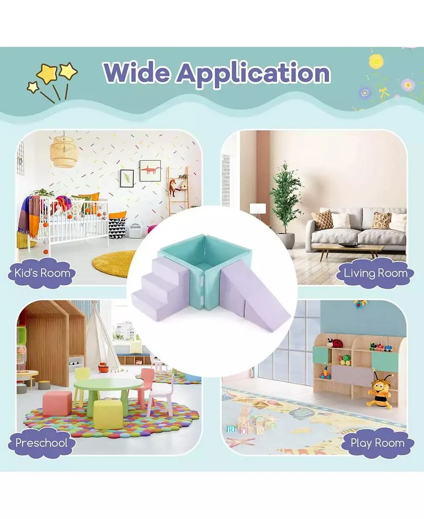 SKONYON 3-in-1 Suede Fabric Soft Play Set Foam Climbing Blocks for Toddlers-Purple 4