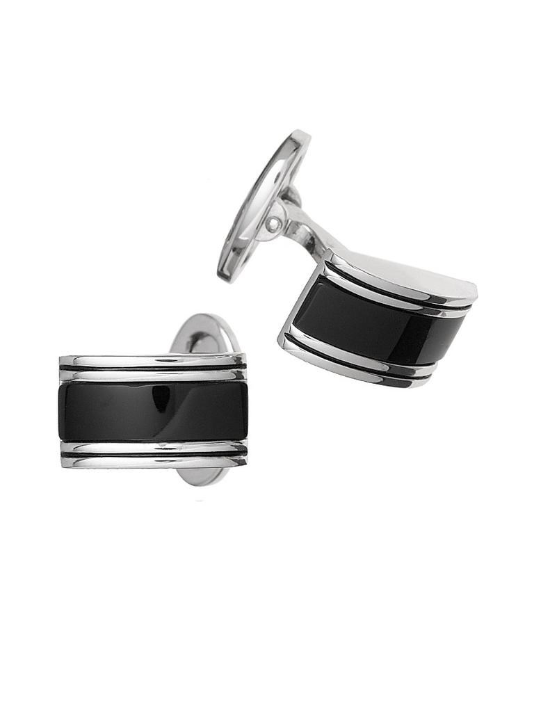 Jan Leslie Linear Etch Sterling Silver & Black Onyx Rectangular Cufflinks