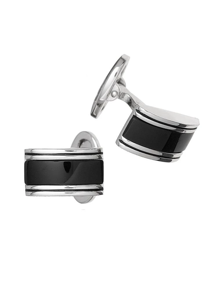 Jan Leslie Linear Etch Sterling Silver & Black Onyx Rectangular Cufflinks 1