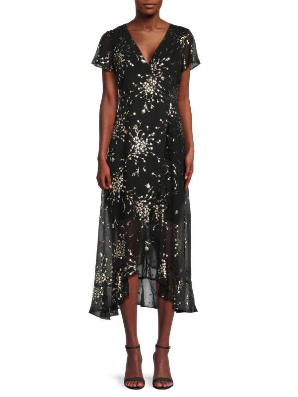 Kensie Metallic Floral Tulip Hem Maxi Dress 1