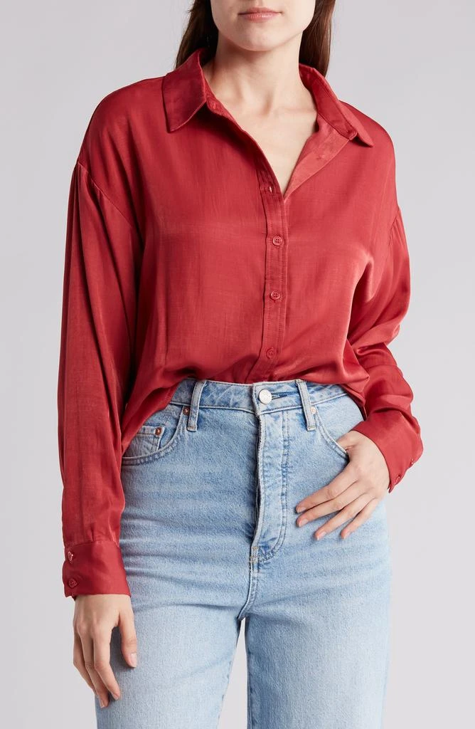 Lulus Satin Long Sleeve Shirt 1
