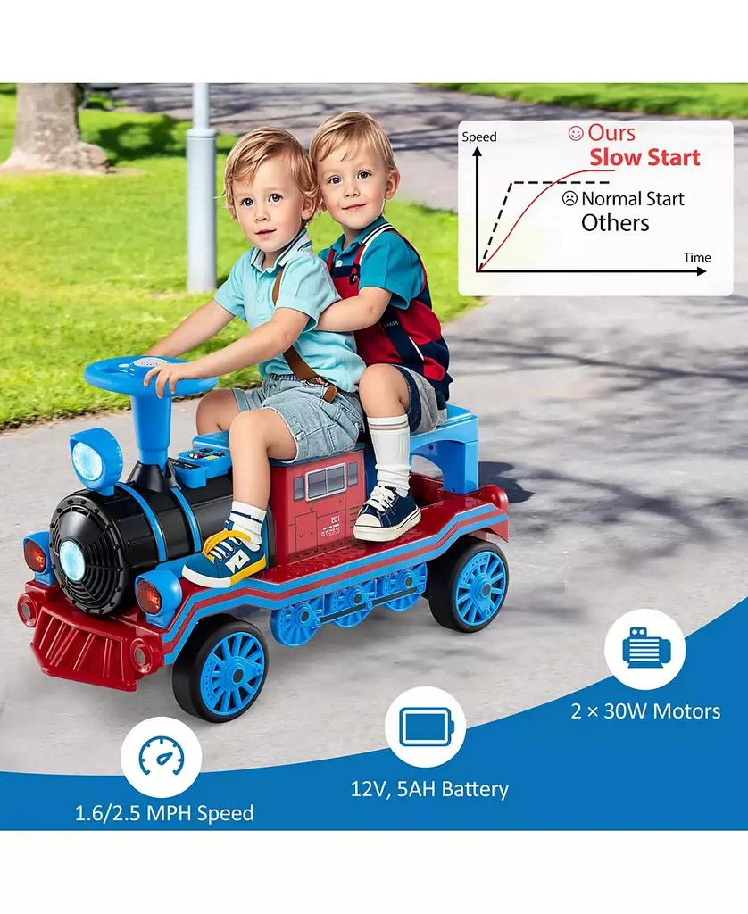 HONGGE 12V Two-Seater Ride-On Train Toy with Whistle Sound and Detachable Seat - Blue 8