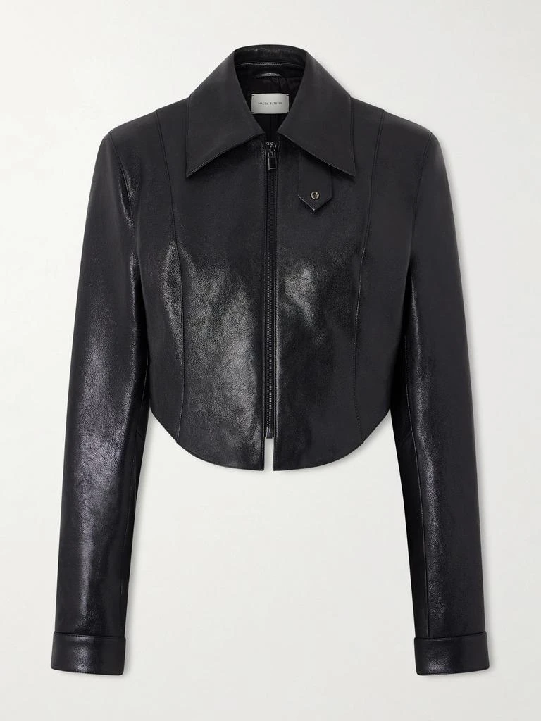 Magda Butrym Cropped Paneled Glossed Textured-leather Biker Jacket