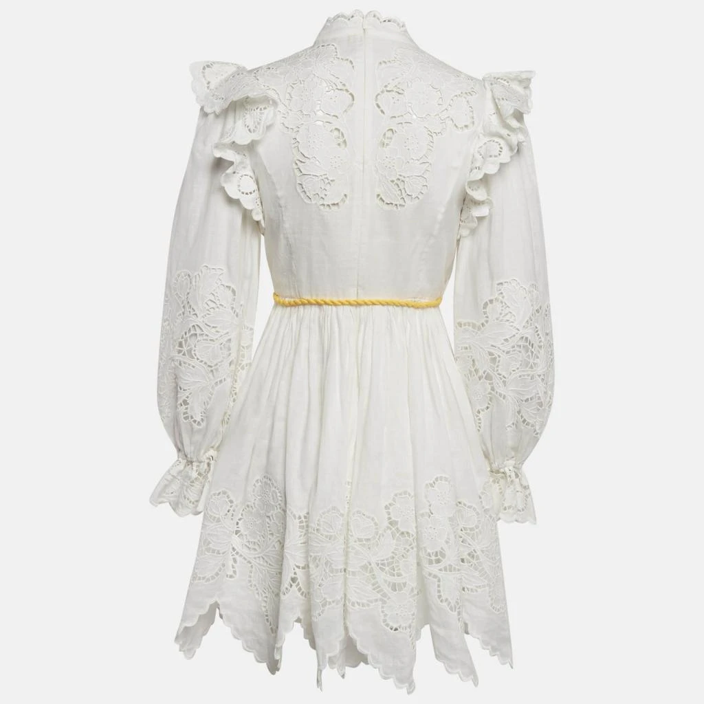 Zimmermann Zimmermann White Broderie Anglaise Linen Carnaby Ruffled Mini Dress M 2
