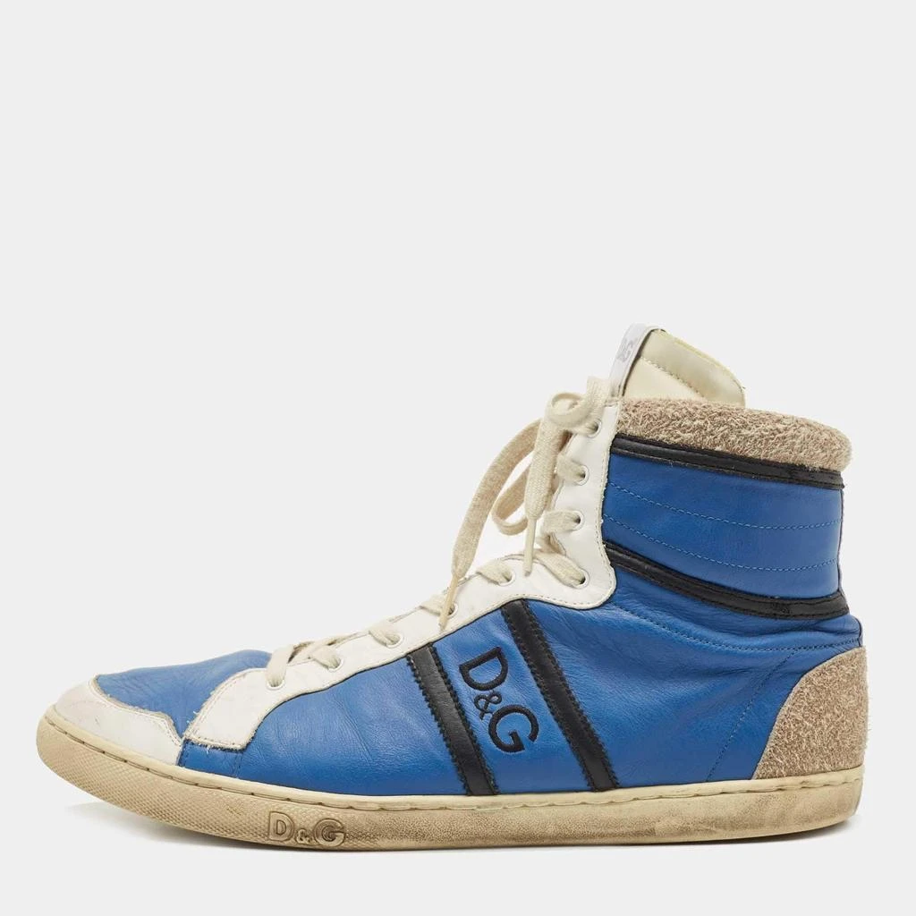 Dolce & Gabbana D&G Blue/White Leather and Suede High Top Sneakers Size 45 1