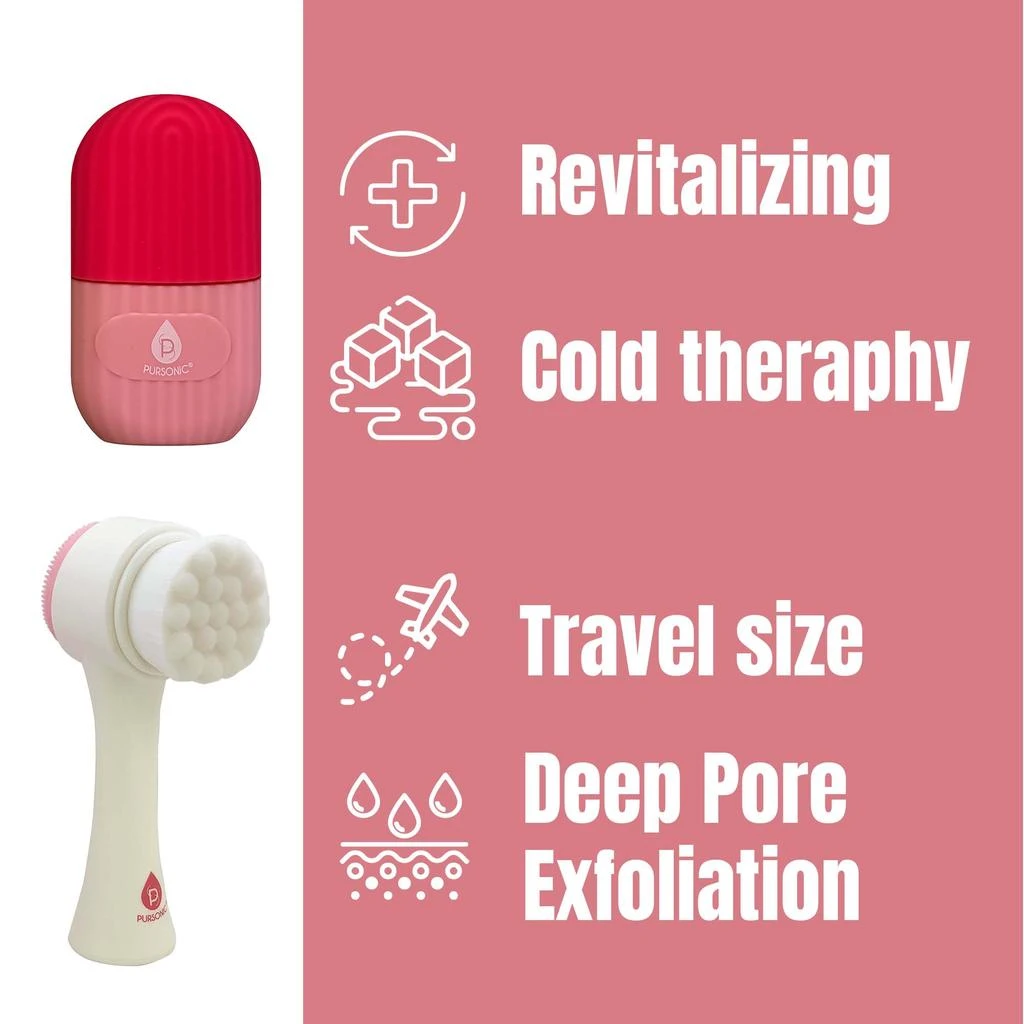 PURSONIC Perfect Skincare Duo: Ice Cube Facial Roller Massager for Face, Eyes, and Neck & Dual Sided Facial Cleansing Brush 2