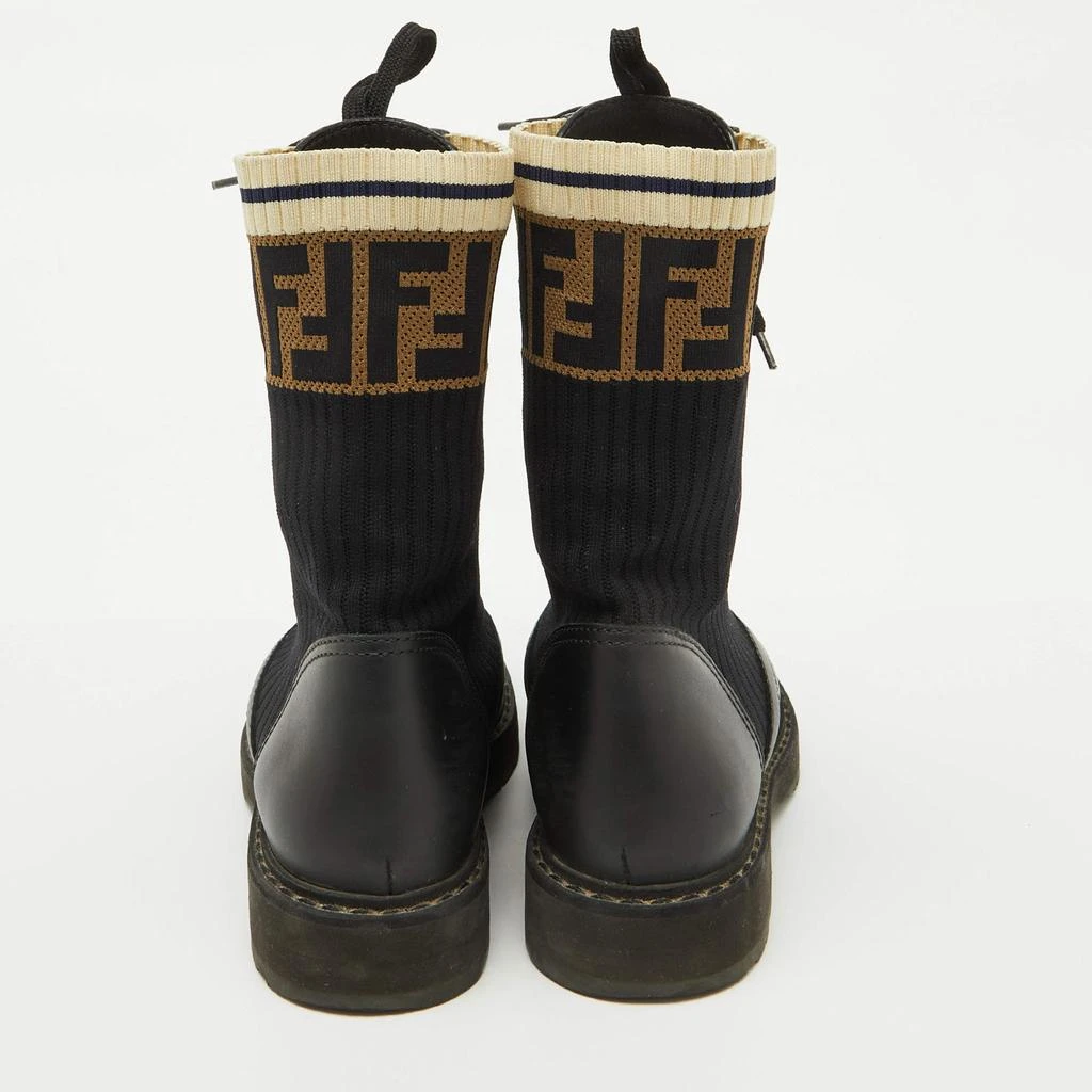 Fendi Fendi Black Leather and Zucca Stretch Fabric Rockoko Combat Boots Size 35.5 5