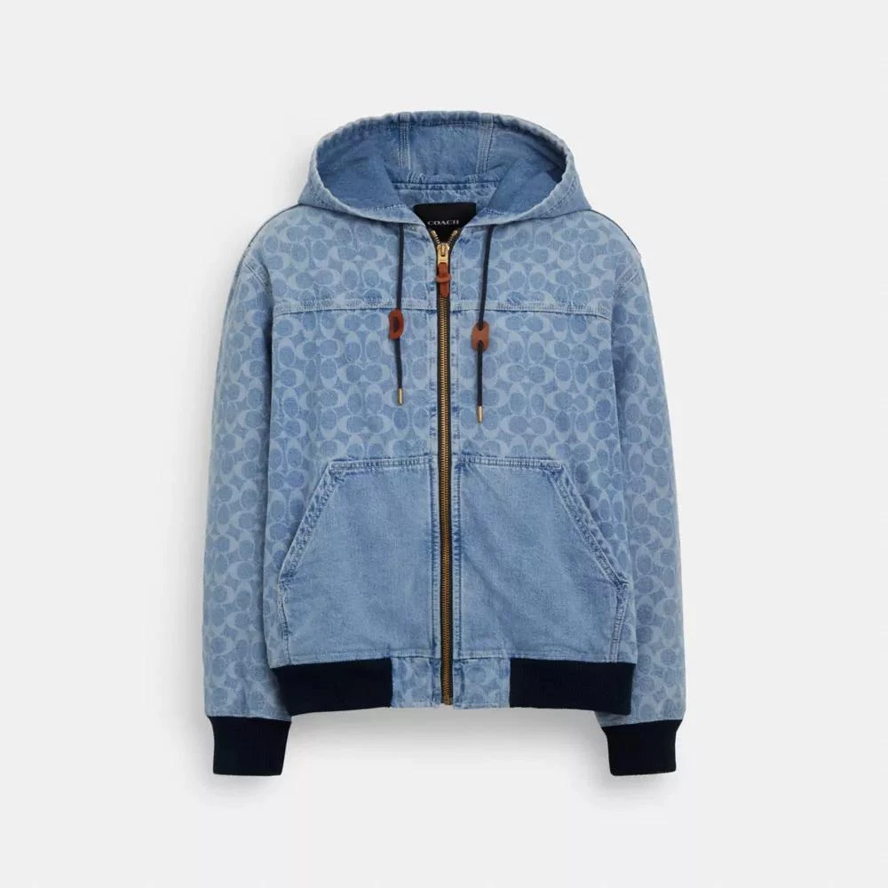 Coach Signature Denim Hooded Zip Up Jacket 1