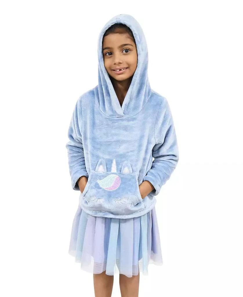 Pink & Violet Little Girls Faux Fur Unicorn Character Sweatshirt and Dress Set 2