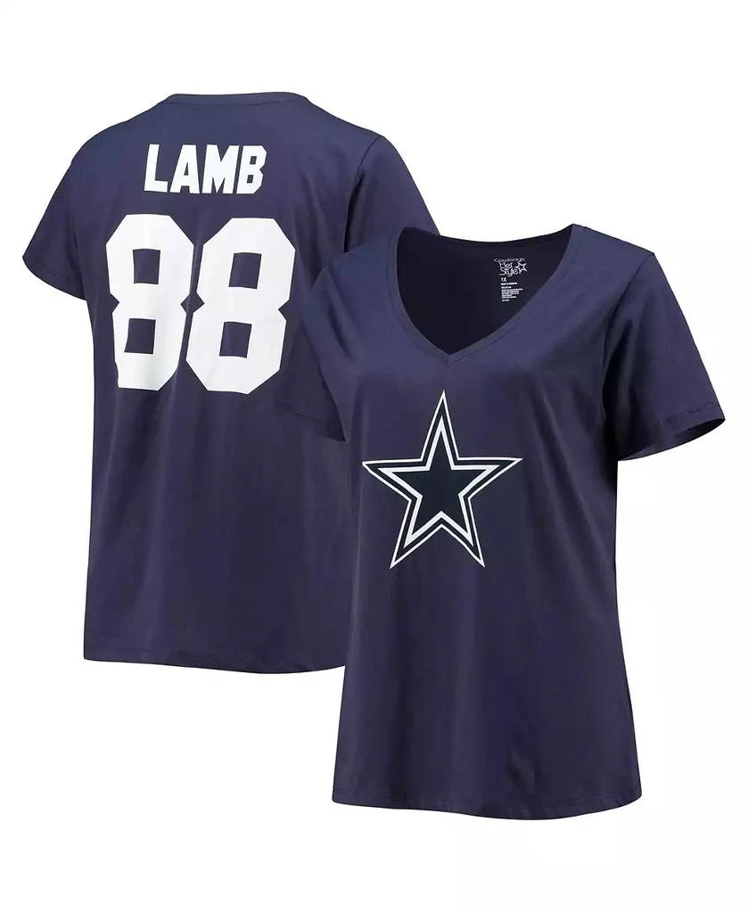 Fanatics Women's CeeDee Lamb Navy Dallas Cowboys Plus Size Name and Number V-Neck T-shirt 2