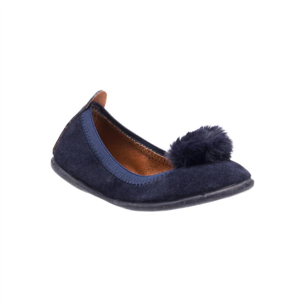 Elephantito Elephantito - Girl's Suede Pom Pom Ballerina Shoe
