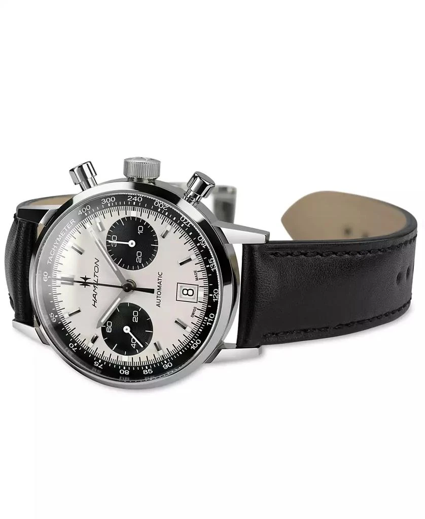 Hamilton Men's Swiss Automatic Chronograph Intra-Matic Black Leather Strap Watch 40mm 3