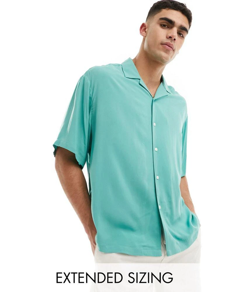ASOS ASOS DESIGN oversized revere collar viscose shirt in teal green 1