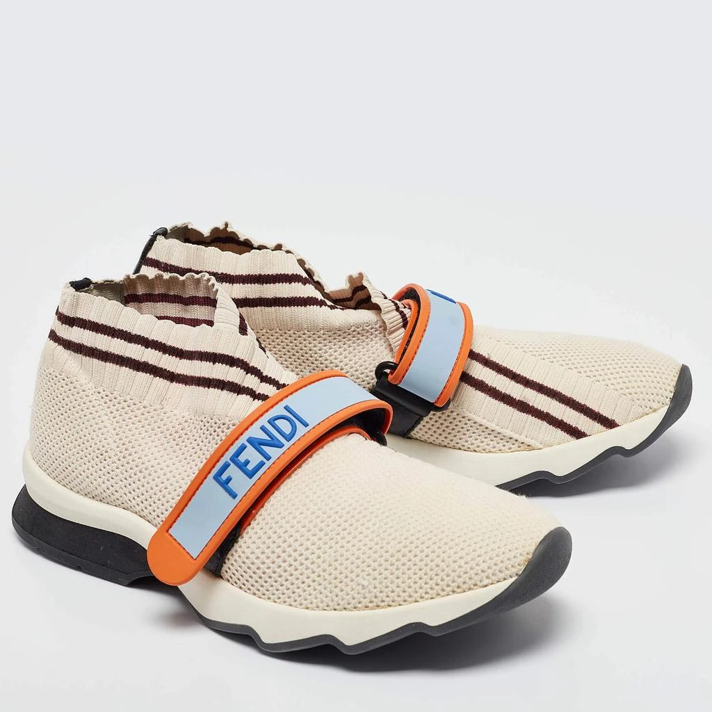Fendi Fendi Cream/Burgundy Knit Fabric Rockoko Sneakers Size 37 5