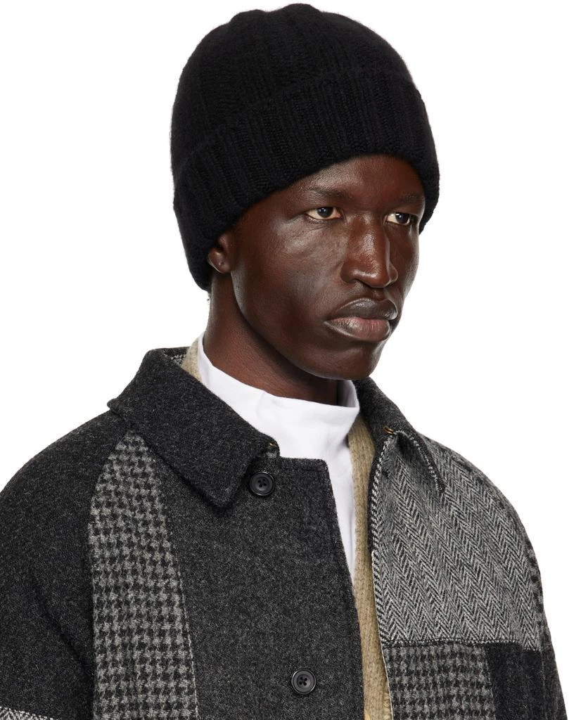 BEAMS PLUS Black Cashmere Ribbed Watch Beanie 2
