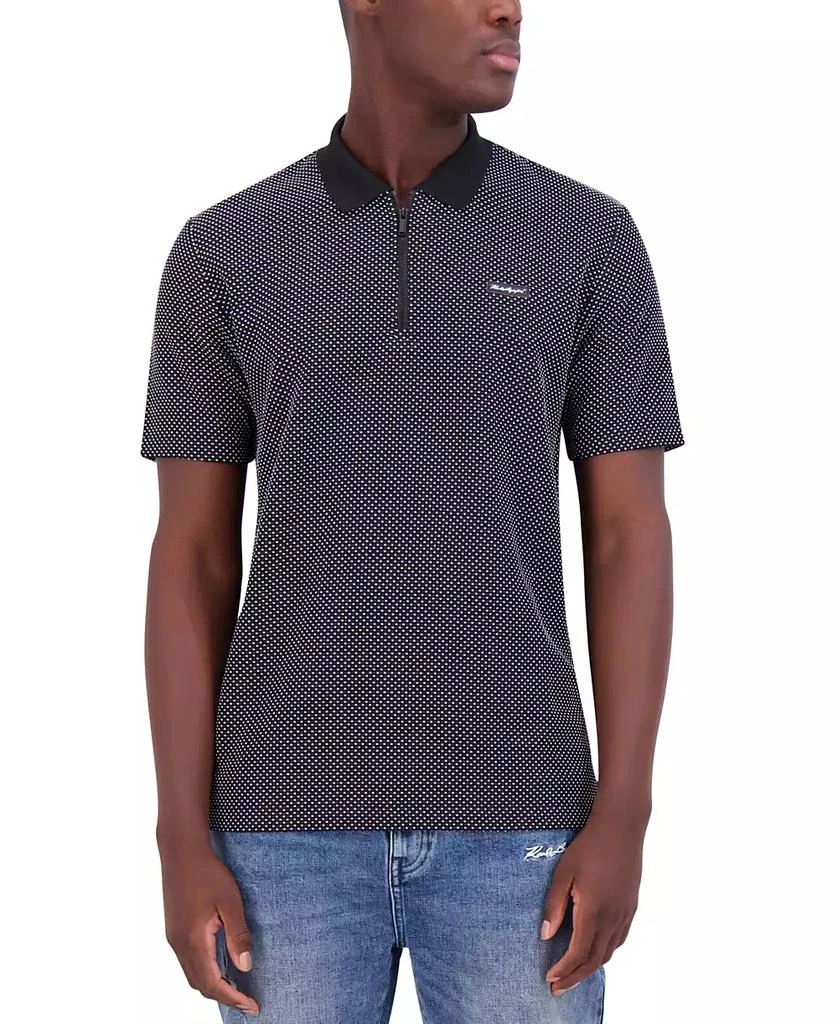Karl Lagerfeld Paris Men's Logo Textured Zip Polo Shirt 1