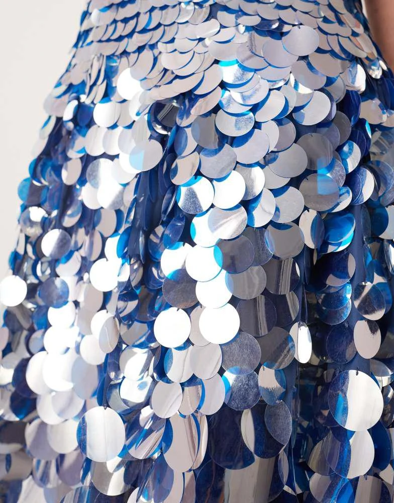 ARRANGE Curve embellished disc sequin square neck full skirt midi dress in blue ARRANGE Curve embellished disc sequin square neck full skirt midi dress in blue
