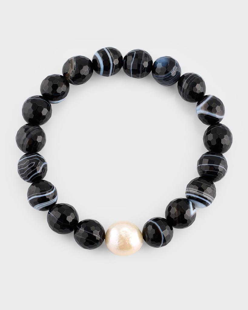 NEST Jewelry Black Agate And Pearl Stretch Bracelet