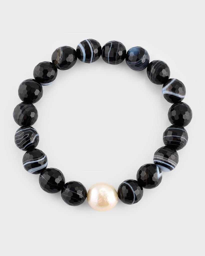 NEST Jewelry Black Agate And Pearl Stretch Bracelet 1