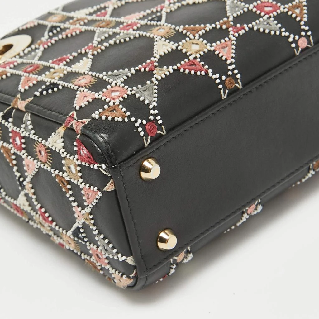 Dior Dior Black Leather Mini Embroidered Beaded Lady Dior Tote 14