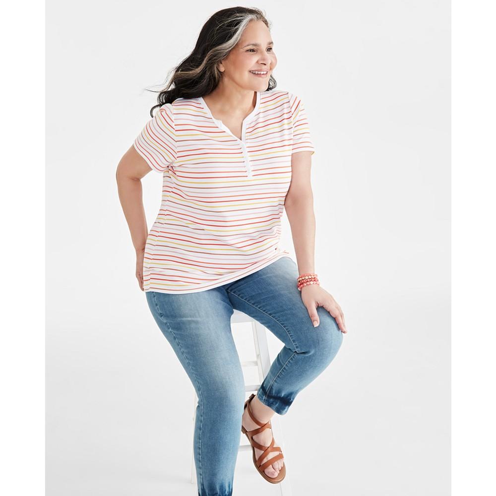 Style & Co Plus Size Printed Short-Sleeve Henley Top, Created for Macy's