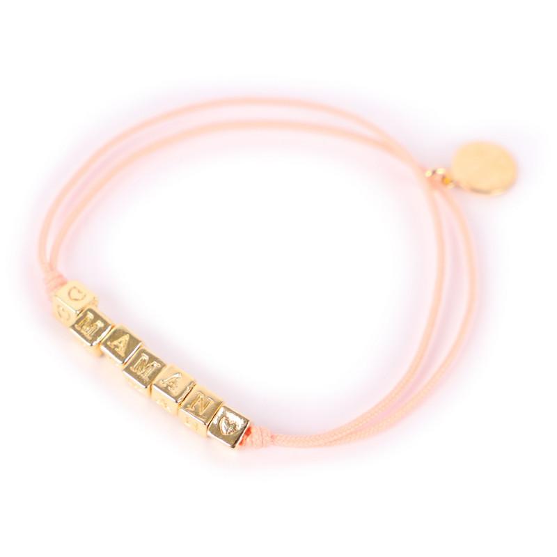 GAS Bijoux Maman lucky charm string bracelet with golden cubes in pink