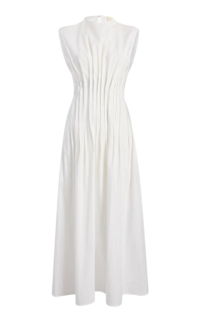 Khaite Khaite - Wes Pleated Cotton Midi Dress - White - US 4 - Moda Operandi 1