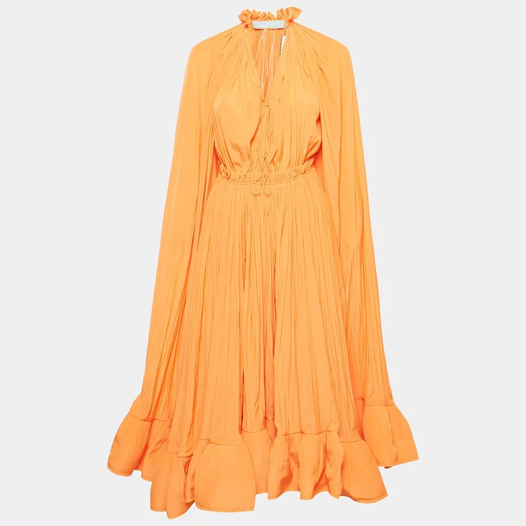 Lanvin Lanvin Orange Crepe Ruffled Cape Style Charmeuse Midi Dress S 1