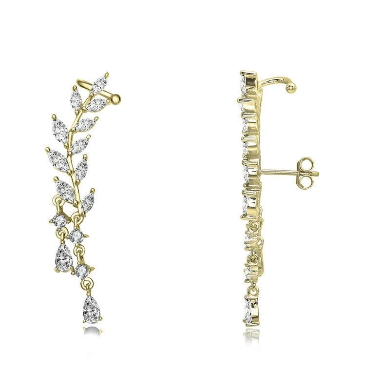 Genevive Sterling Silver with Colored Cubic Zirconia Stylish Petals Stud Earrings 2