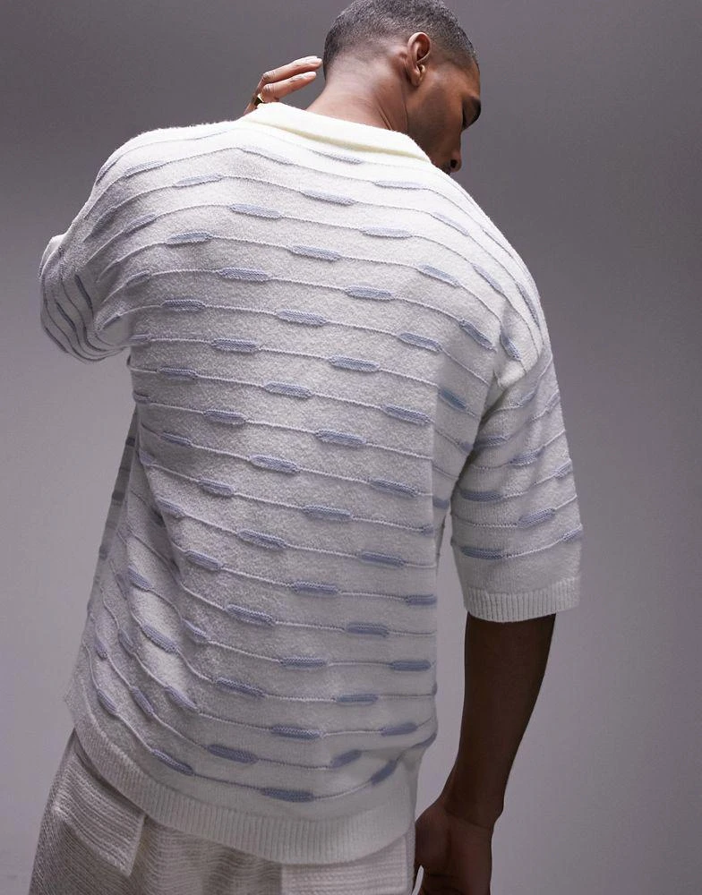 Topman Topman towelling revere geo polo in ecru 4