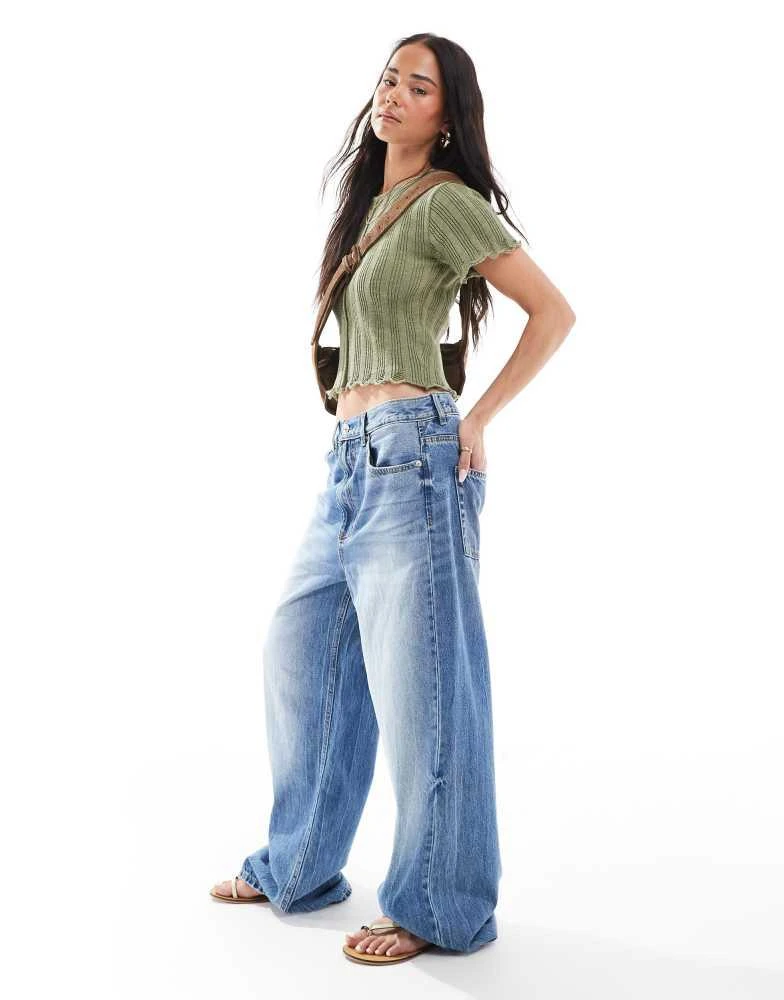 Stradivarius Stradivarius D88 low rise baggy jean in dark wash 3