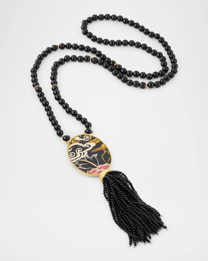 Silvia Furmanovich Tibetan Rose Oval Marquetry Lariat Necklace with Diamonds and Onyx 4