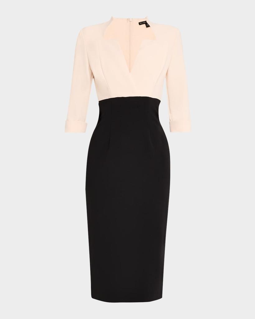 Black Halo Vespera Two-Tone Midi Sheath Dress